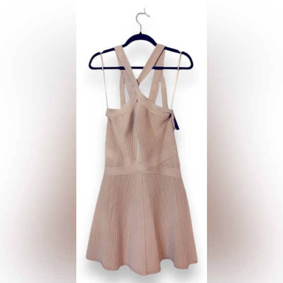 NWT Guess fit and flare cross cross halter skater dress color is champagne gold - Picture 1 of 6